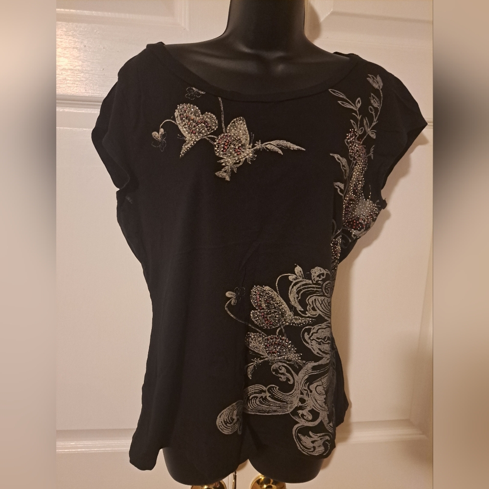 Dots Black Blouse with Silver Embellishments